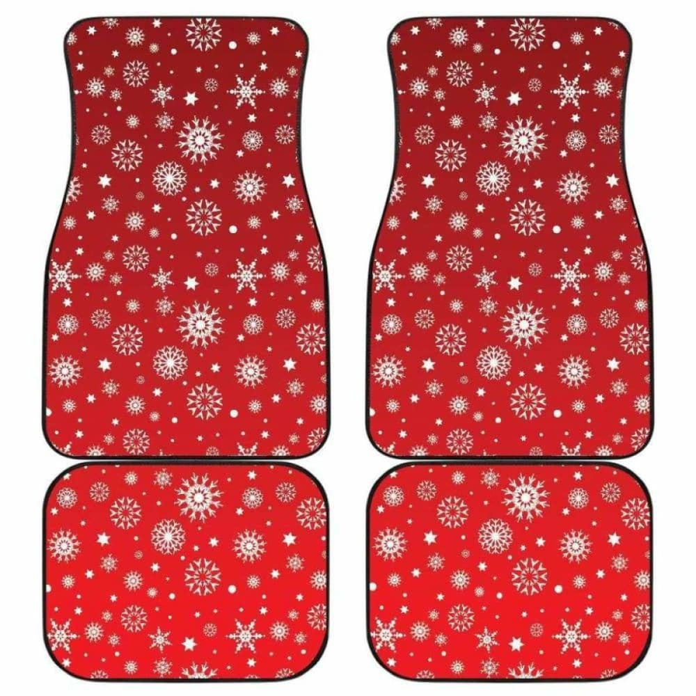 Snowflake Pattern Red Background Front And Back Car Mats