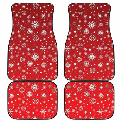 Snowflake Pattern Red Background Front And Back Car Mats
