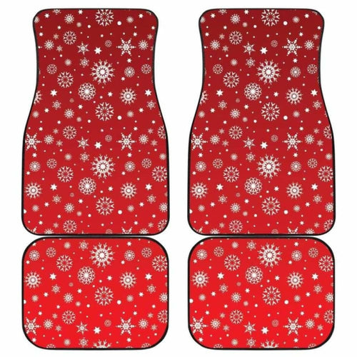 Snowflake Pattern Red Background Front And Back Car Mats