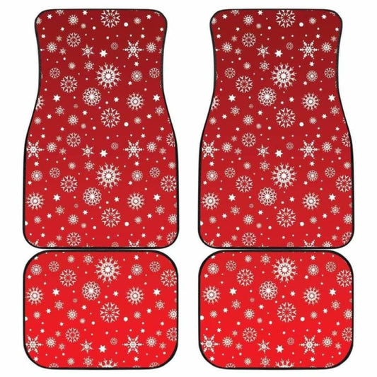 Snowflake Pattern Red Background Front And Back Car Mats