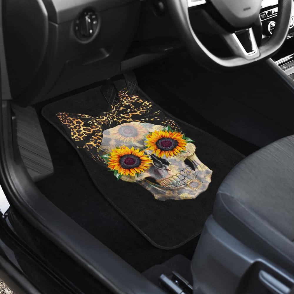 Womens Sunflower Skull Love Floral Flowers Leopard Bandana Car Floor Mats