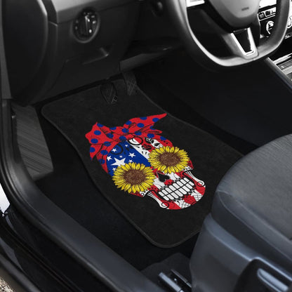 Sugar Skull American Flag Sunflower Floral Cute Gift Car Floor Mats