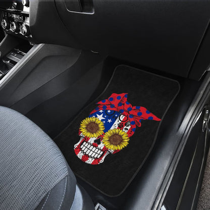 Sugar Skull American Flag Sunflower Floral Cute Gift Car Floor Mats