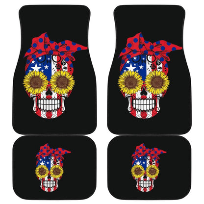 Sugar Skull American Flag Sunflower Floral Cute Gift Car Floor Mats