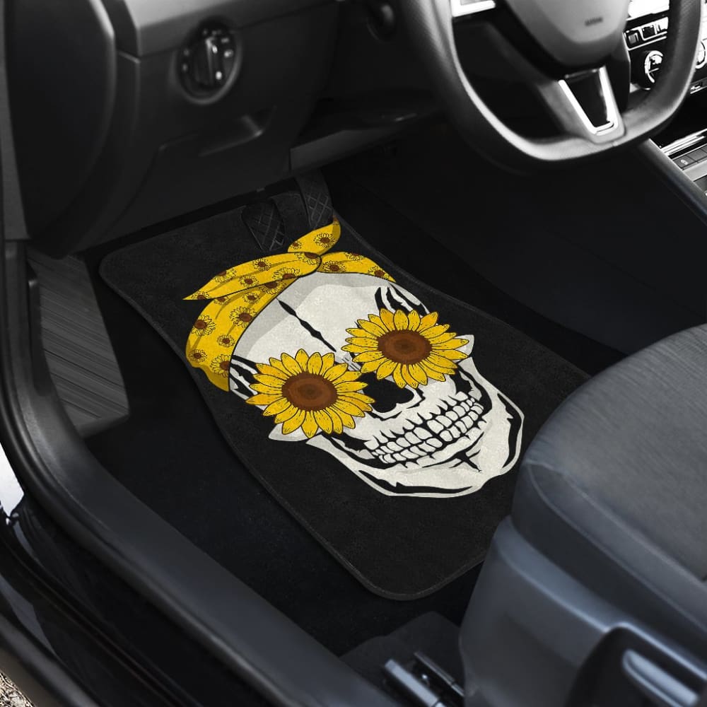 Funny Sunflower Skull Gift For Women Cool Skeleton Bandana Car Floor Mats