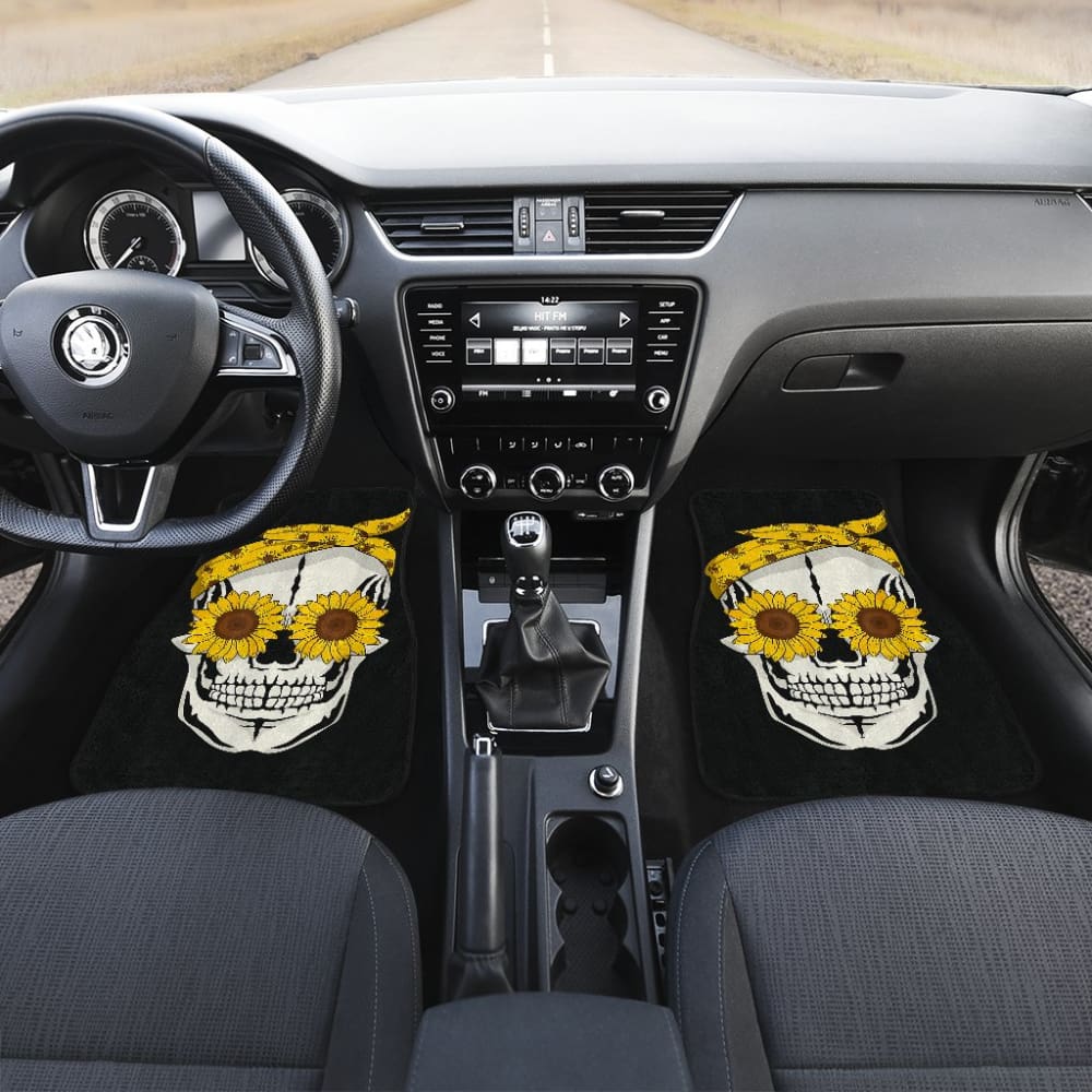 Funny Sunflower Skull Gift For Women Cool Skeleton Bandana Car Floor Mats