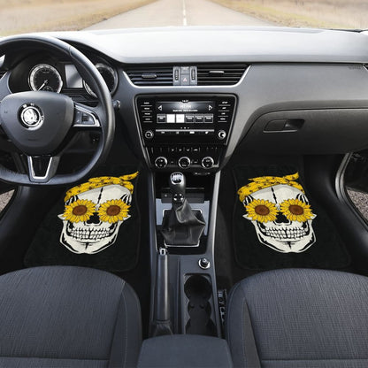 Funny Sunflower Skull Gift For Women Cool Skeleton Bandana Car Floor Mats