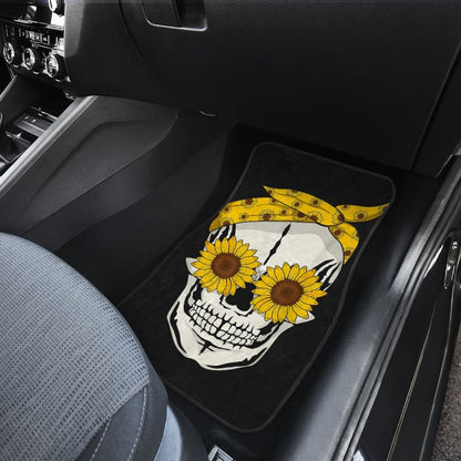 Funny Sunflower Skull Gift For Women Cool Skeleton Bandana Car Floor Mats