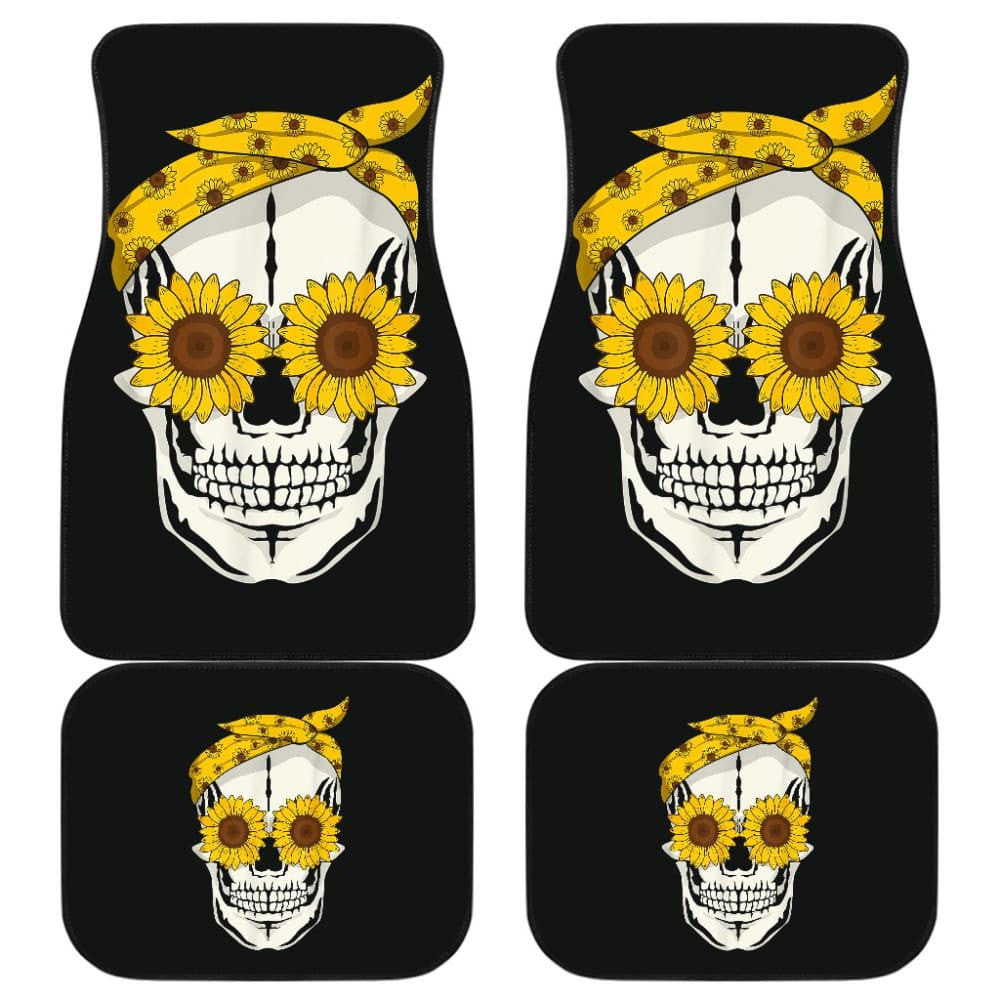 Funny Sunflower Skull Gift For Women Cool Skeleton Bandana Car Floor Mats