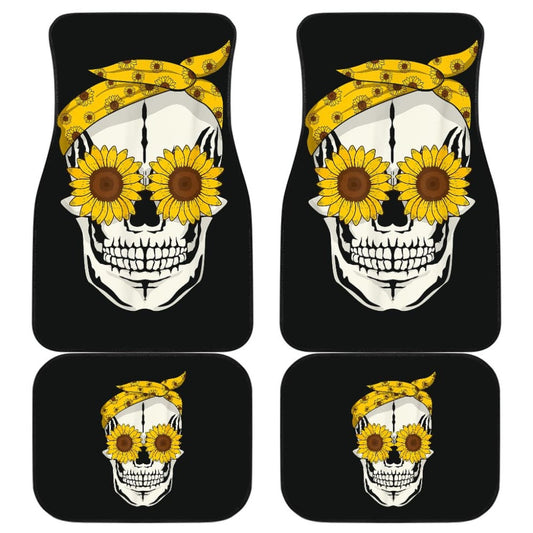 Funny Sunflower Skull Gift For Women Cool Skeleton Bandana Car Floor Mats