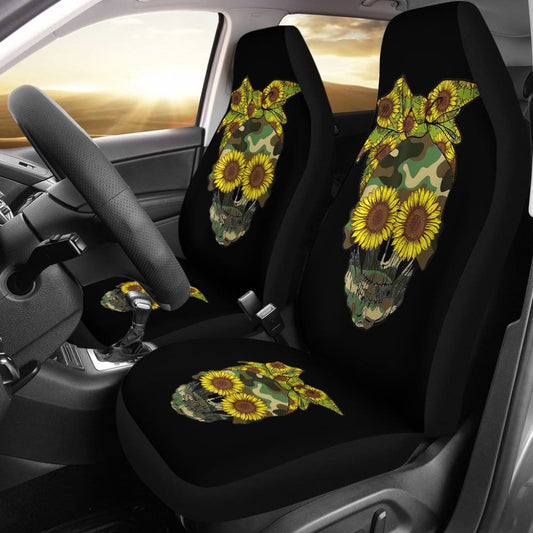 Skull Sunflower Camouflage With Leopard Bandana Bow Car Seat Covers