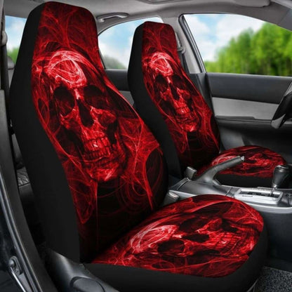 Set Of Flaming Fire Red Skull Car Seat Covers