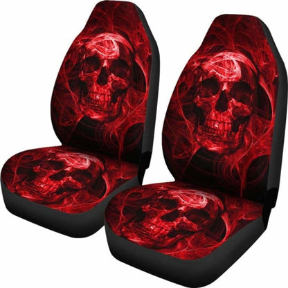 Set Of Flaming Fire Red Skull Car Seat Covers