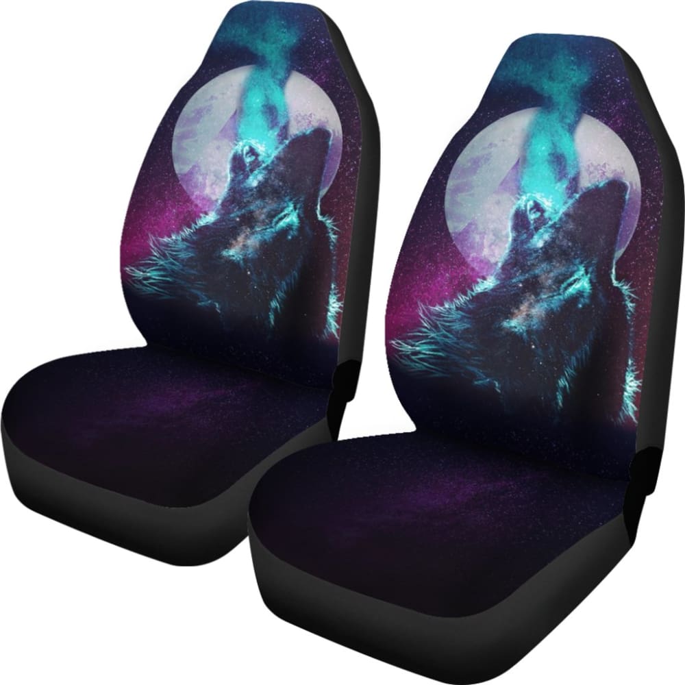 Space Galaxy Wolf Howling Car Seat Covers