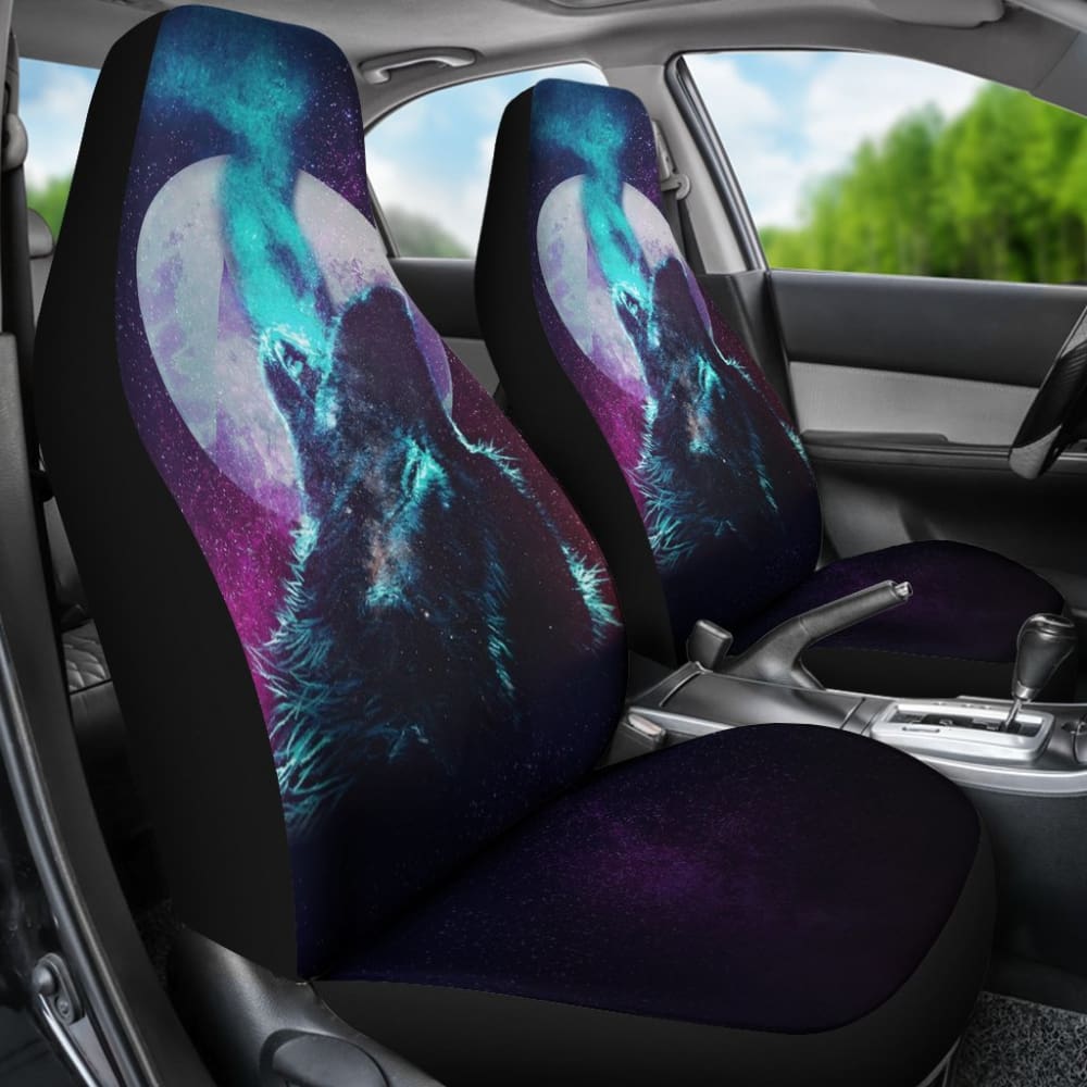 Space Galaxy Wolf Howling Car Seat Covers