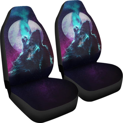 Space Galaxy Wolf Howling Car Seat Covers