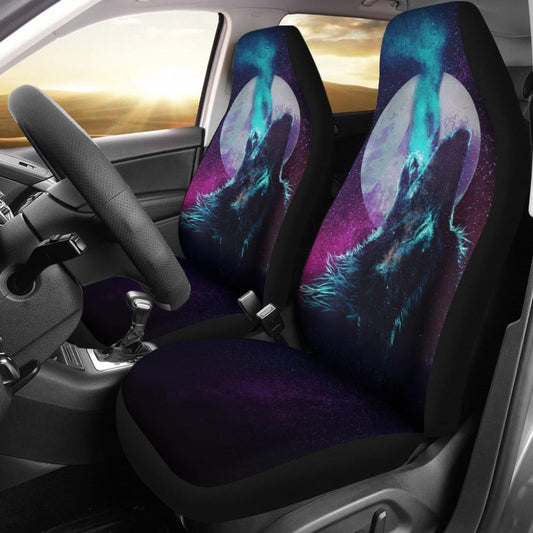 Space Galaxy Wolf Howling Car Seat Covers