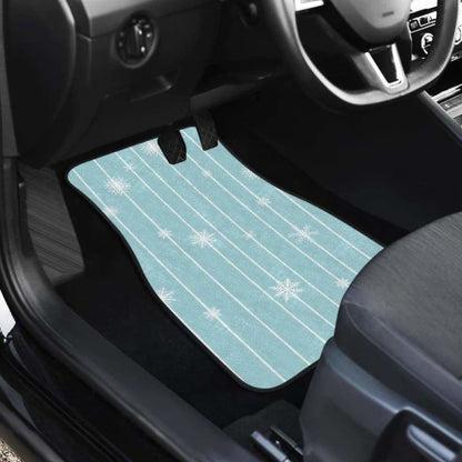 Snowflake Pattern Blue Stripe Background Front And Back Car Mats