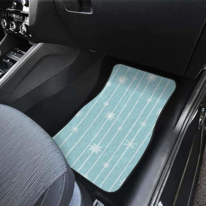 Snowflake Pattern Blue Stripe Background Front And Back Car Mats