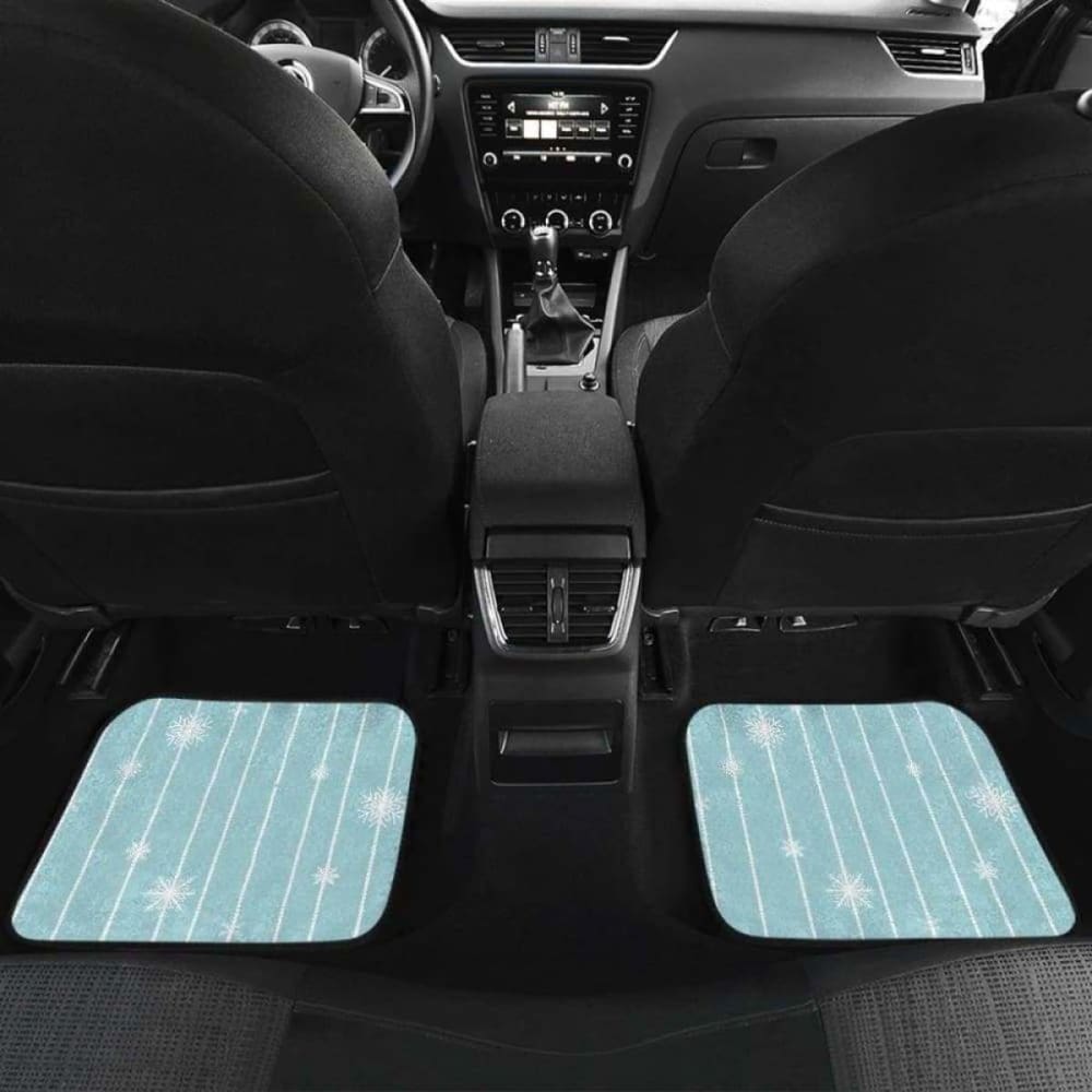 Snowflake Pattern Blue Stripe Background Front And Back Car Mats