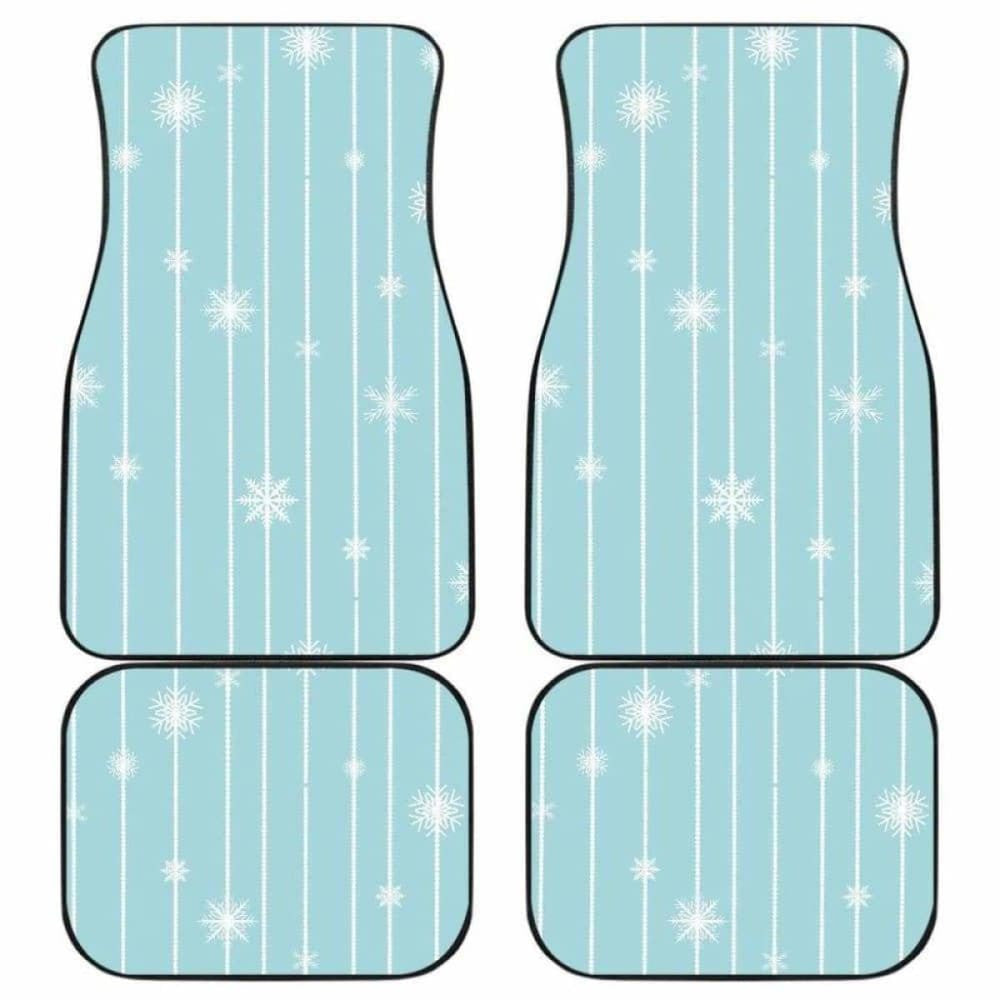 Snowflake Pattern Blue Stripe Background Front And Back Car Mats