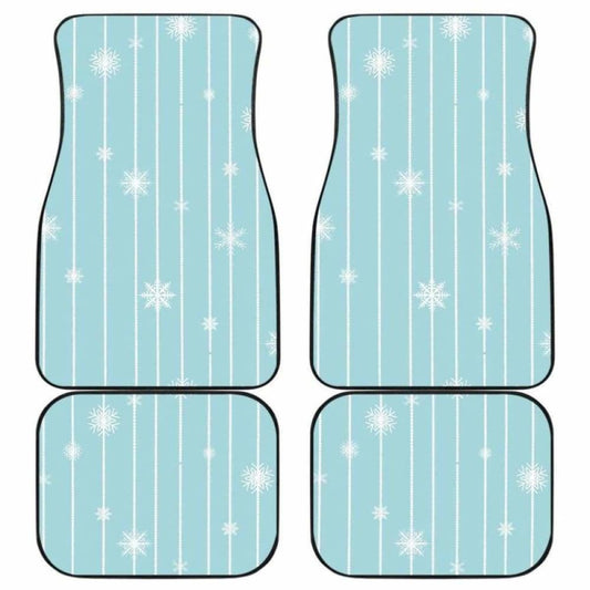 Snowflake Pattern Blue Stripe Background Front And Back Car Mats