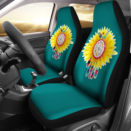 Amazing Gift Ideas Sunflower Native American Pattern Teal Background Car Seat Covers