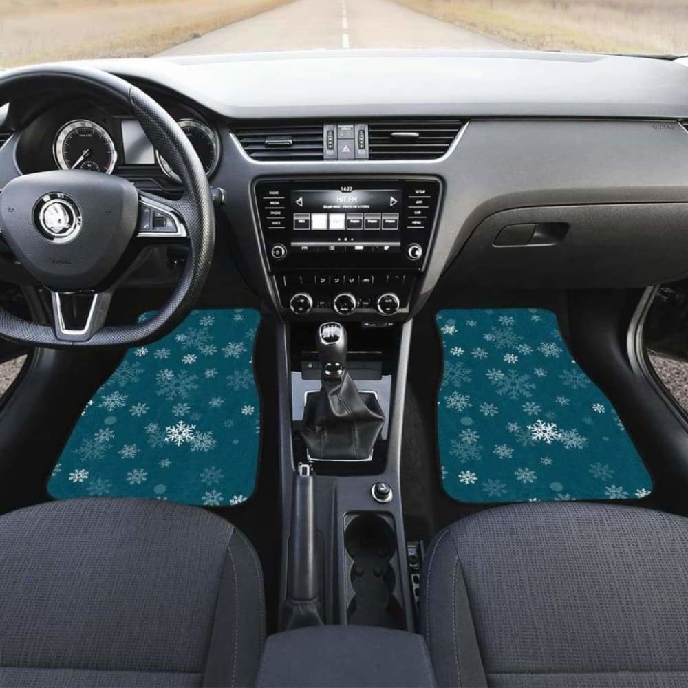 Snowflake Pattern Dark Background Front And Back Car Mats