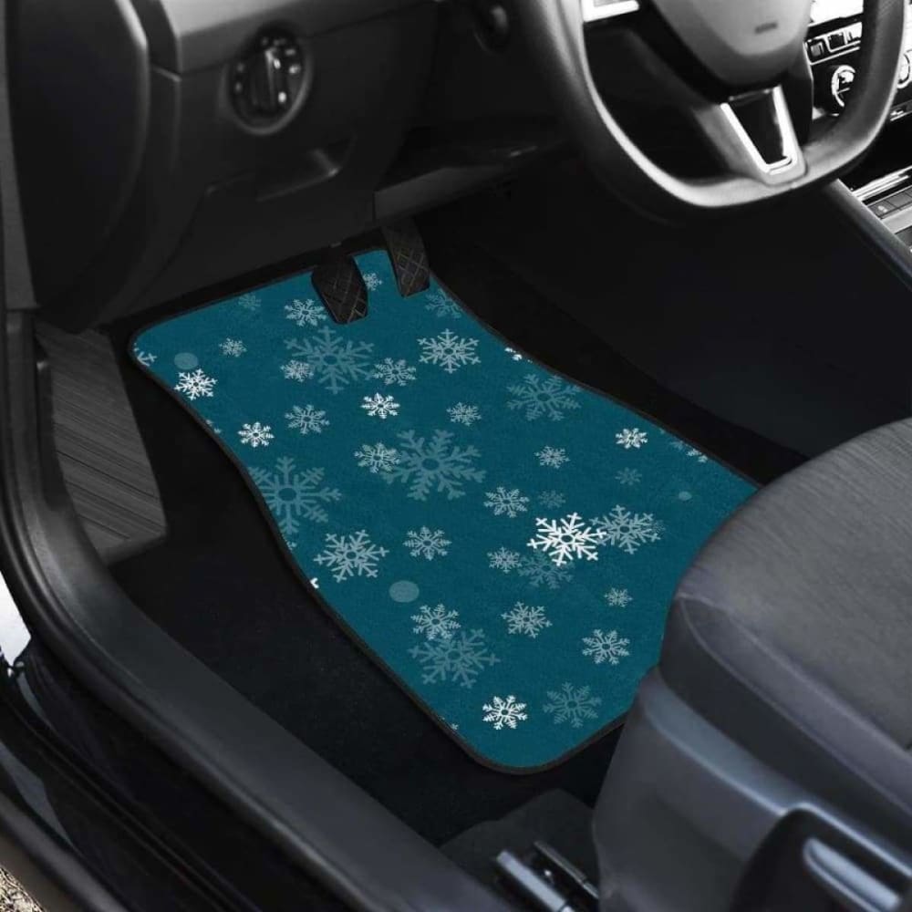 Snowflake Pattern Dark Background Front And Back Car Mats