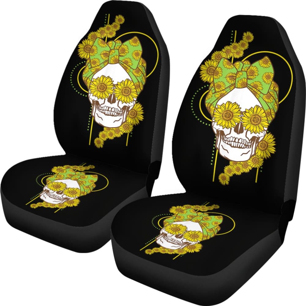 Funny Sunflower Skull Gift For Women Cool Skeleton Bandana Car Seat Covers