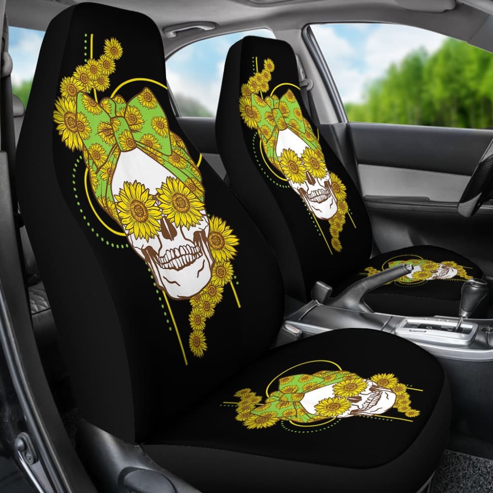 Funny Sunflower Skull Gift For Women Cool Skeleton Bandana Car Seat Covers