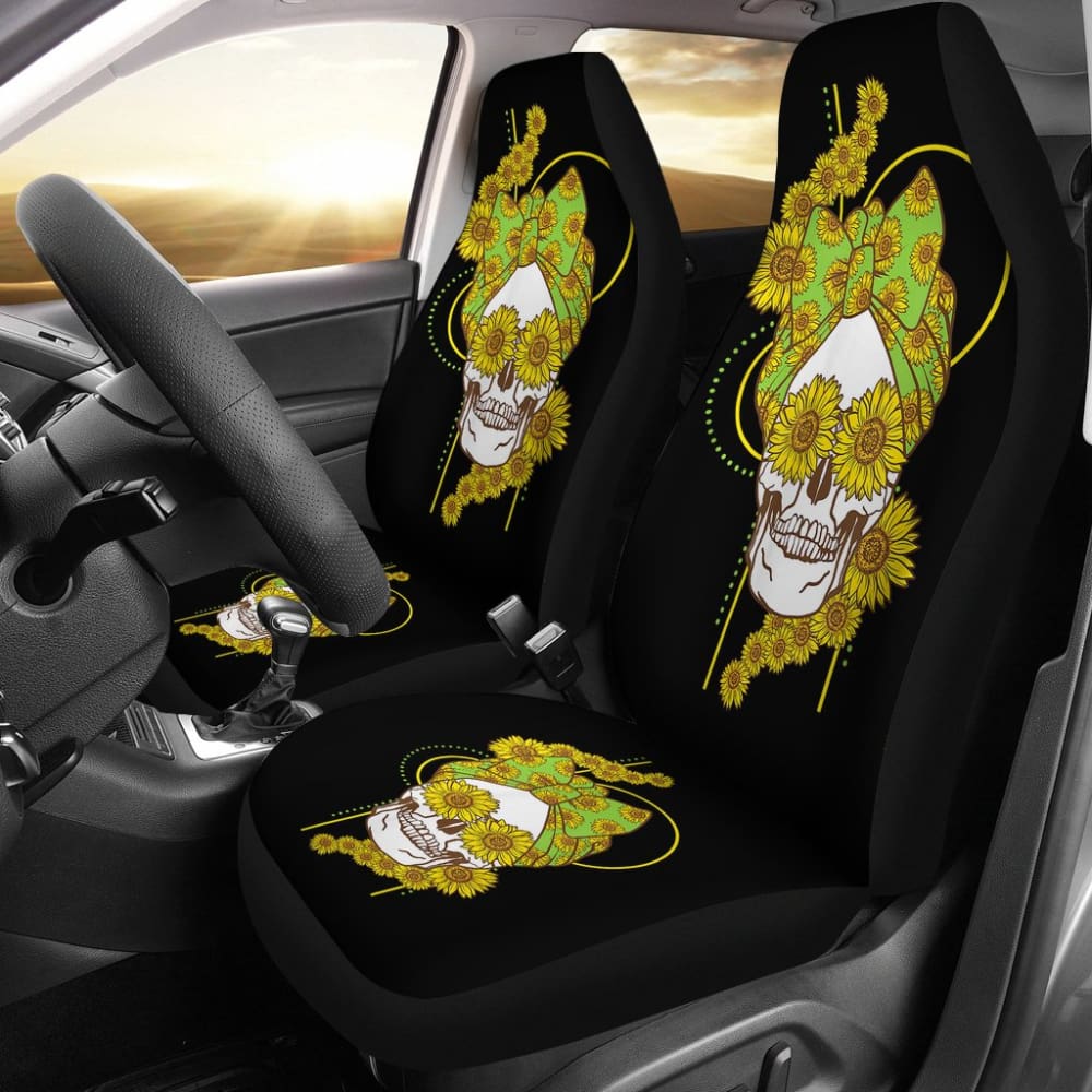 Funny Sunflower Skull Gift For Women Cool Skeleton Bandana Car Seat Covers