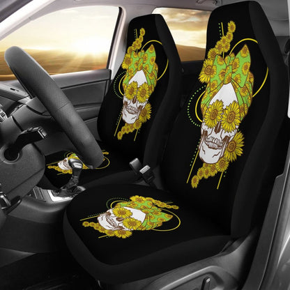 Funny Sunflower Skull Gift For Women Cool Skeleton Bandana Car Seat Covers