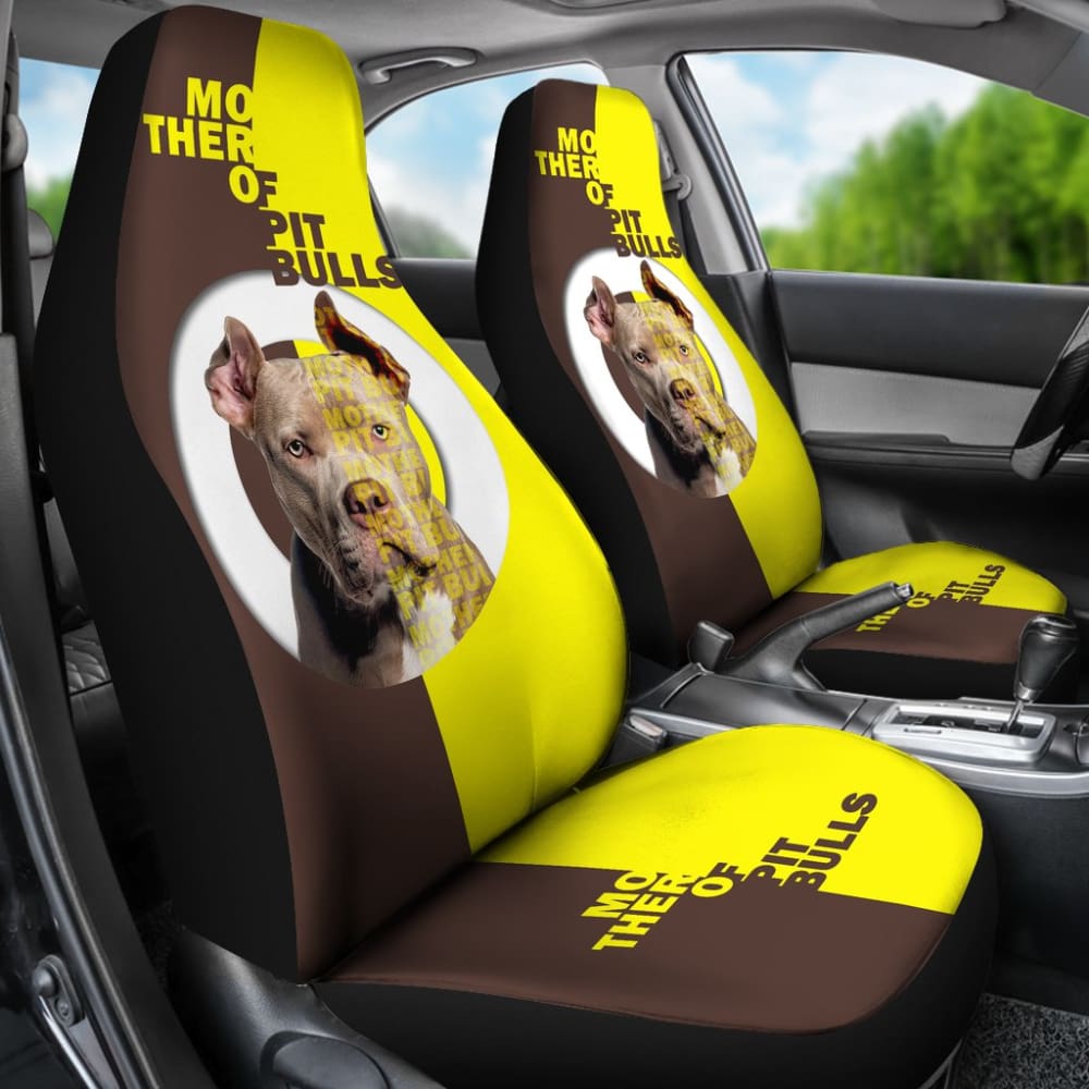 Brown And Yellow Mother of Pitbulls Car Seat Covers