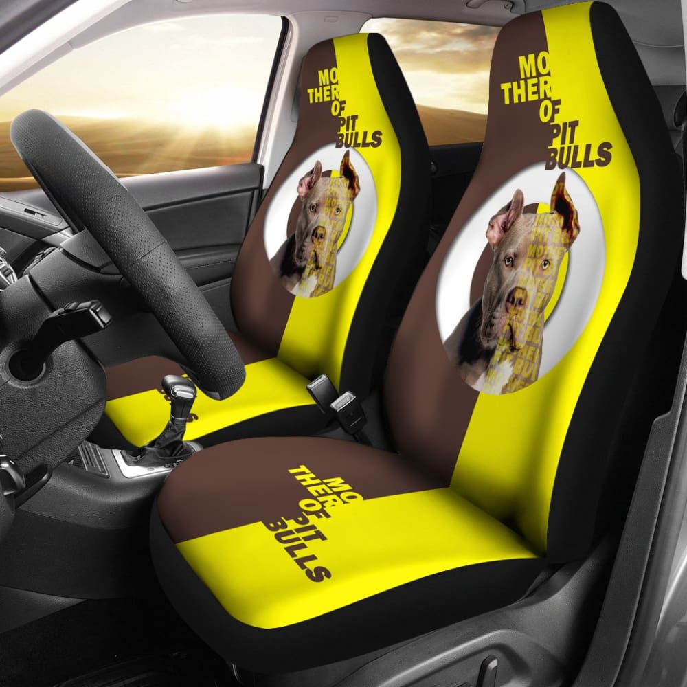 Brown And Yellow Mother of Pitbulls Car Seat Covers