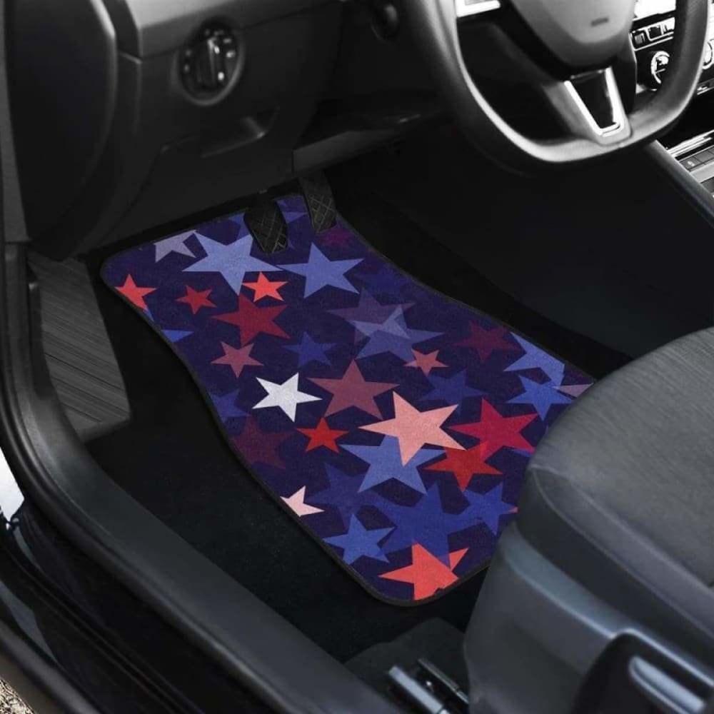 Red Blue Star Pattern Front And Back Car Mats