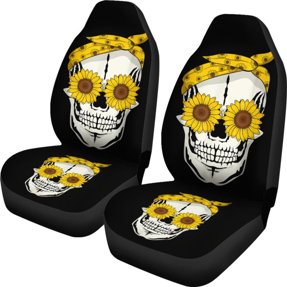 Funny Sunflower Skull Gift For Women Cool Skeleton Bandana Car Seat Covers