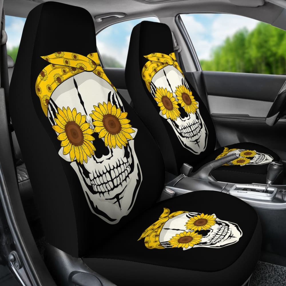 Funny Sunflower Skull Gift For Women Cool Skeleton Bandana Car Seat Covers
