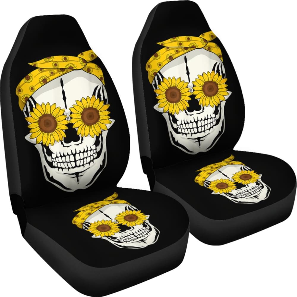 Funny Sunflower Skull Gift For Women Cool Skeleton Bandana Car Seat Covers