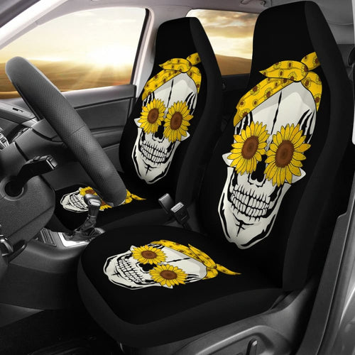 Funny Sunflower Skull Gift For Women Cool Skeleton Bandana Car Seat Covers
