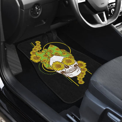 Funny Sunflower Skull Gift For Women Cool Skeleton Bandana Car Floor Mats