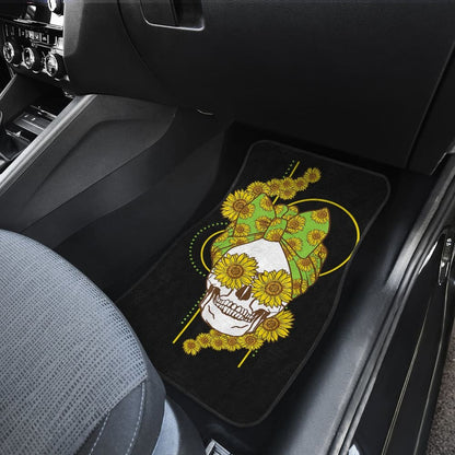 Funny Sunflower Skull Gift For Women Cool Skeleton Bandana Car Floor Mats