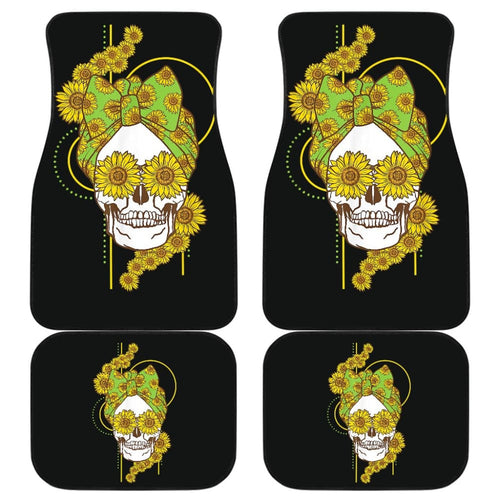 Funny Sunflower Skull Gift For Women Cool Skeleton Bandana Car Floor Mats