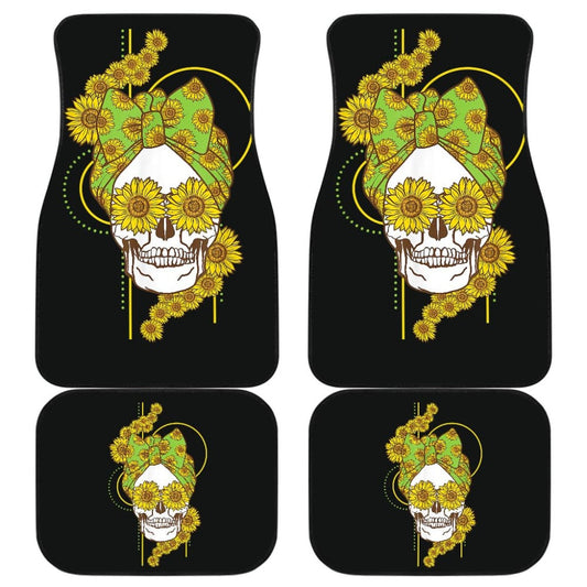Funny Sunflower Skull Gift For Women Cool Skeleton Bandana Car Floor Mats