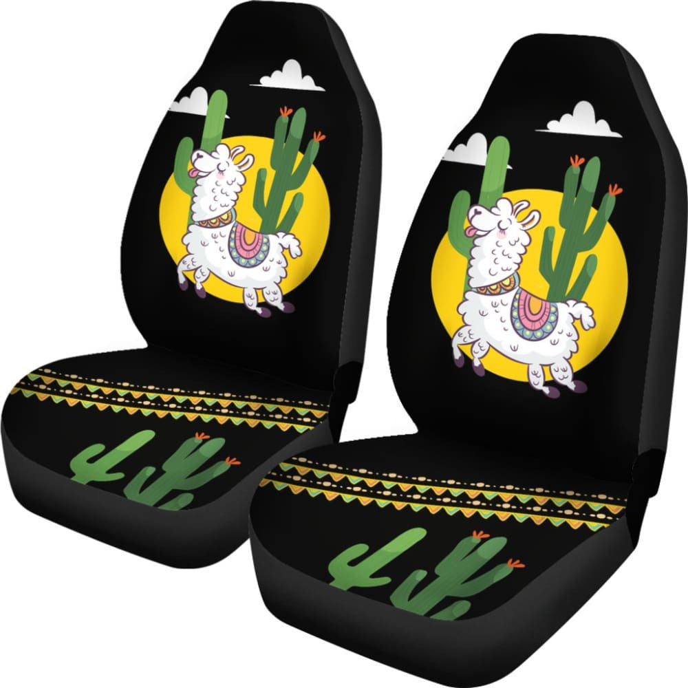 Funny Alpaca With Cactus Car Seat Covers