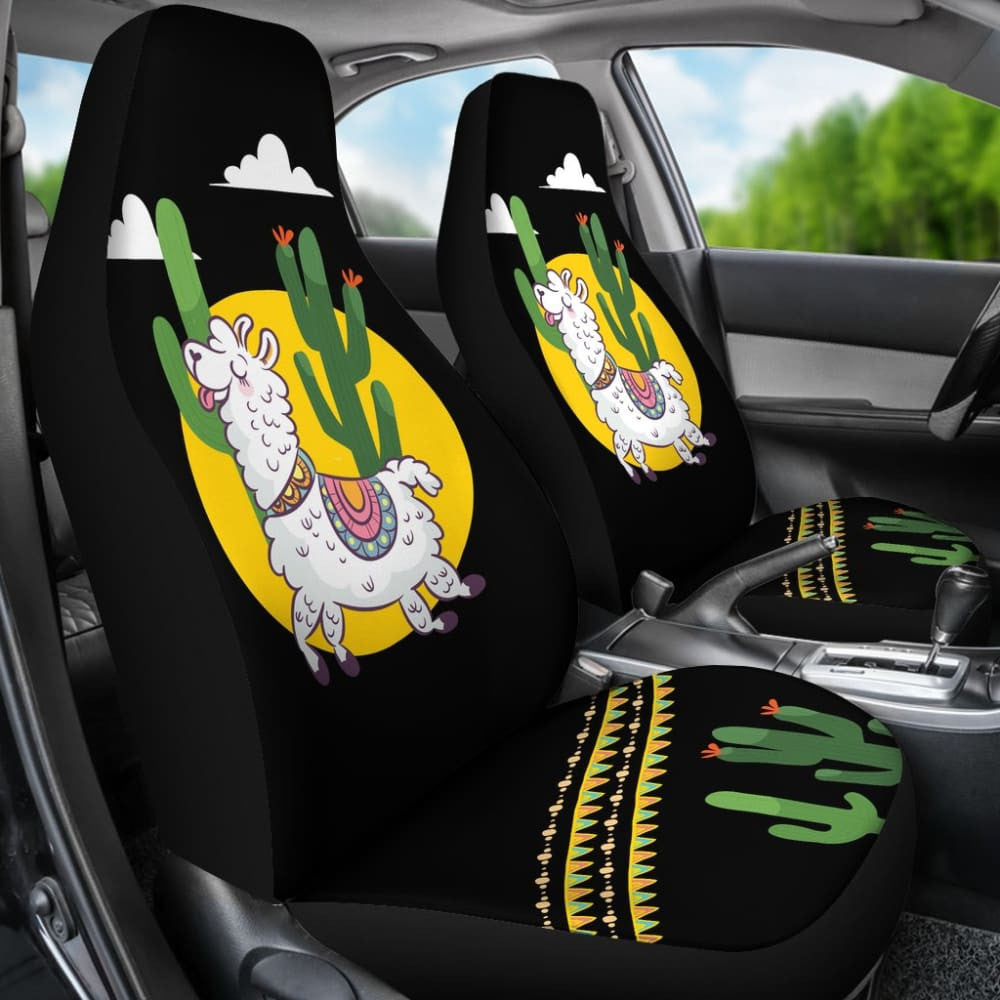 Funny Alpaca With Cactus Car Seat Covers