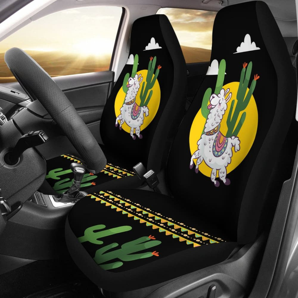 Funny Alpaca With Cactus Car Seat Covers