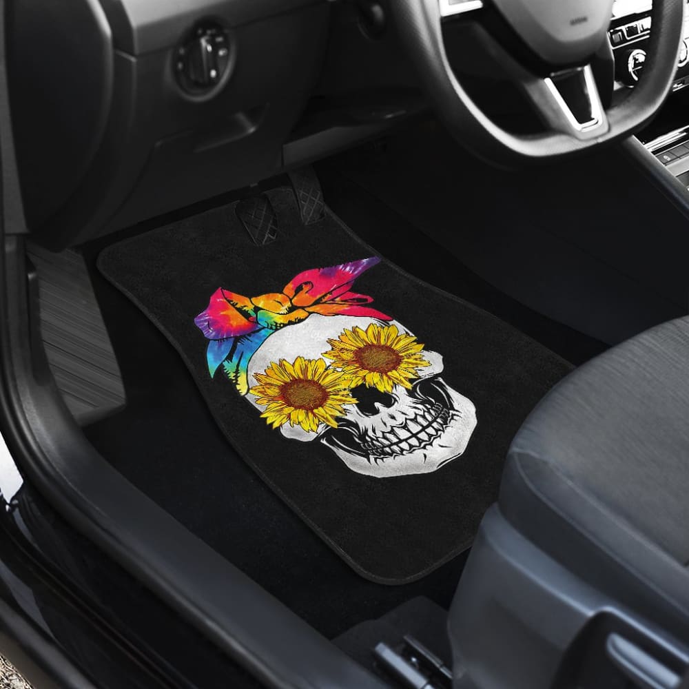 Womens Sunflower Tie-Dye Bandana Emo Hippie Sugarskull Lovers Car Floor Mats
