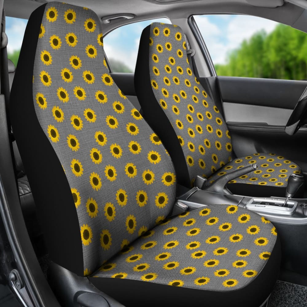 Amazing Sunflower Pattern Gray Burlap Background Car Seat Covers