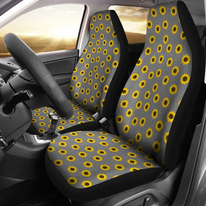 Amazing Sunflower Pattern Gray Burlap Background Car Seat Covers